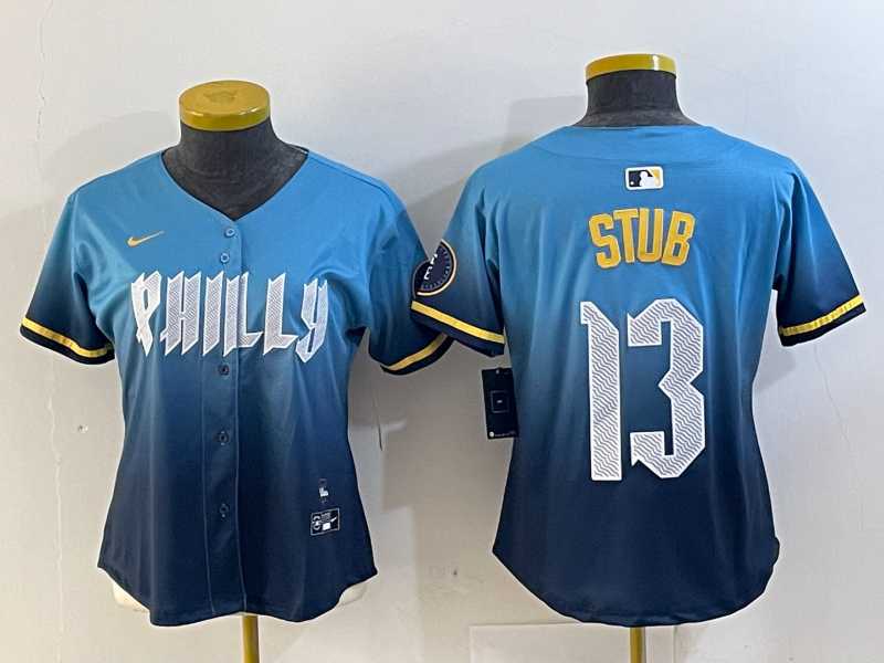 Womens Philadelphia Phillies #13 Stub Blue 2024 City Connect Limited Stitched Jersey